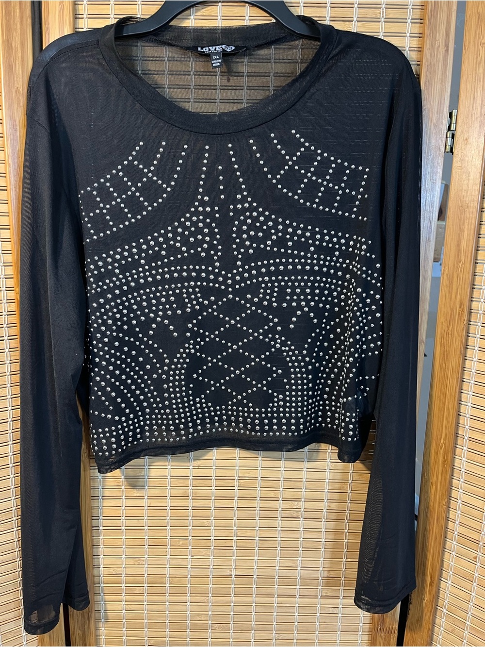 Love Love Yourself 83 sheer black mesh crop top detailed sz 1Xl